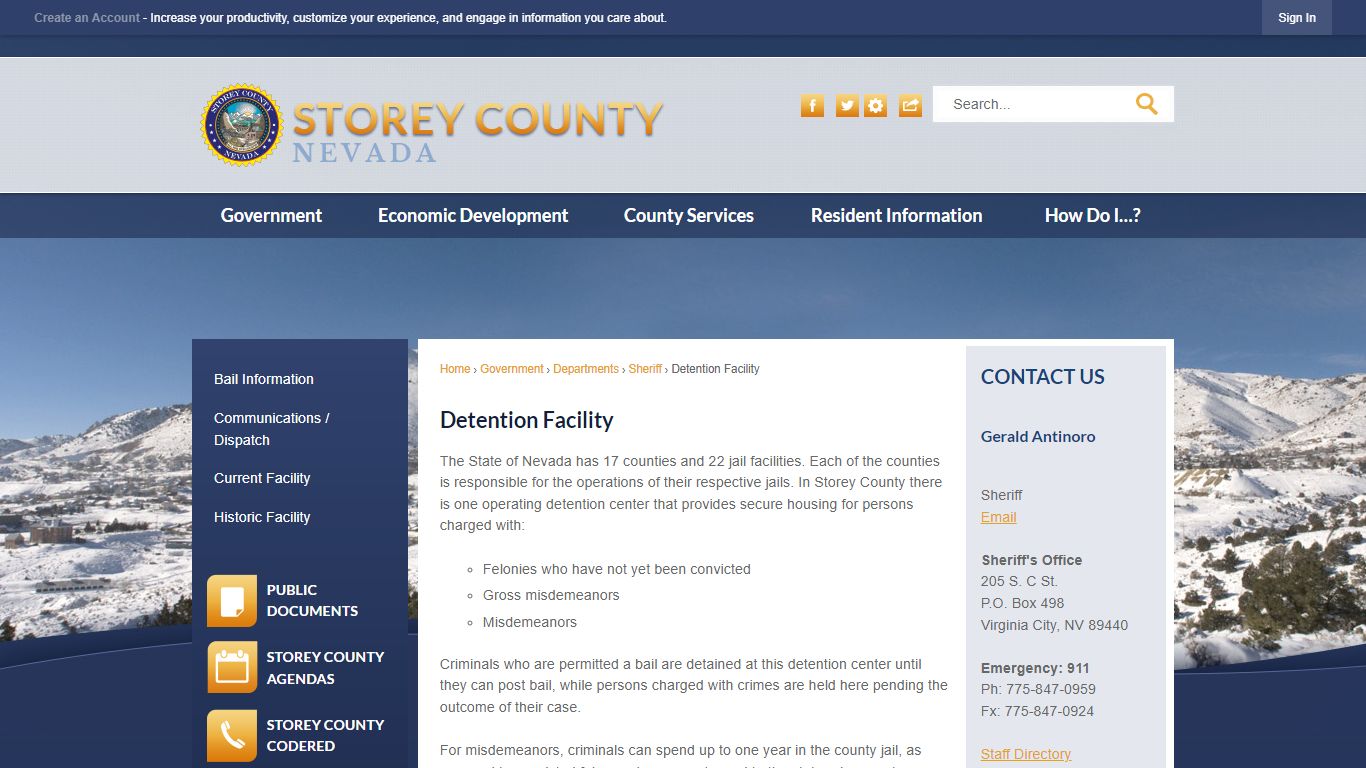 Detention Facility | Storey County, NV - Official Website